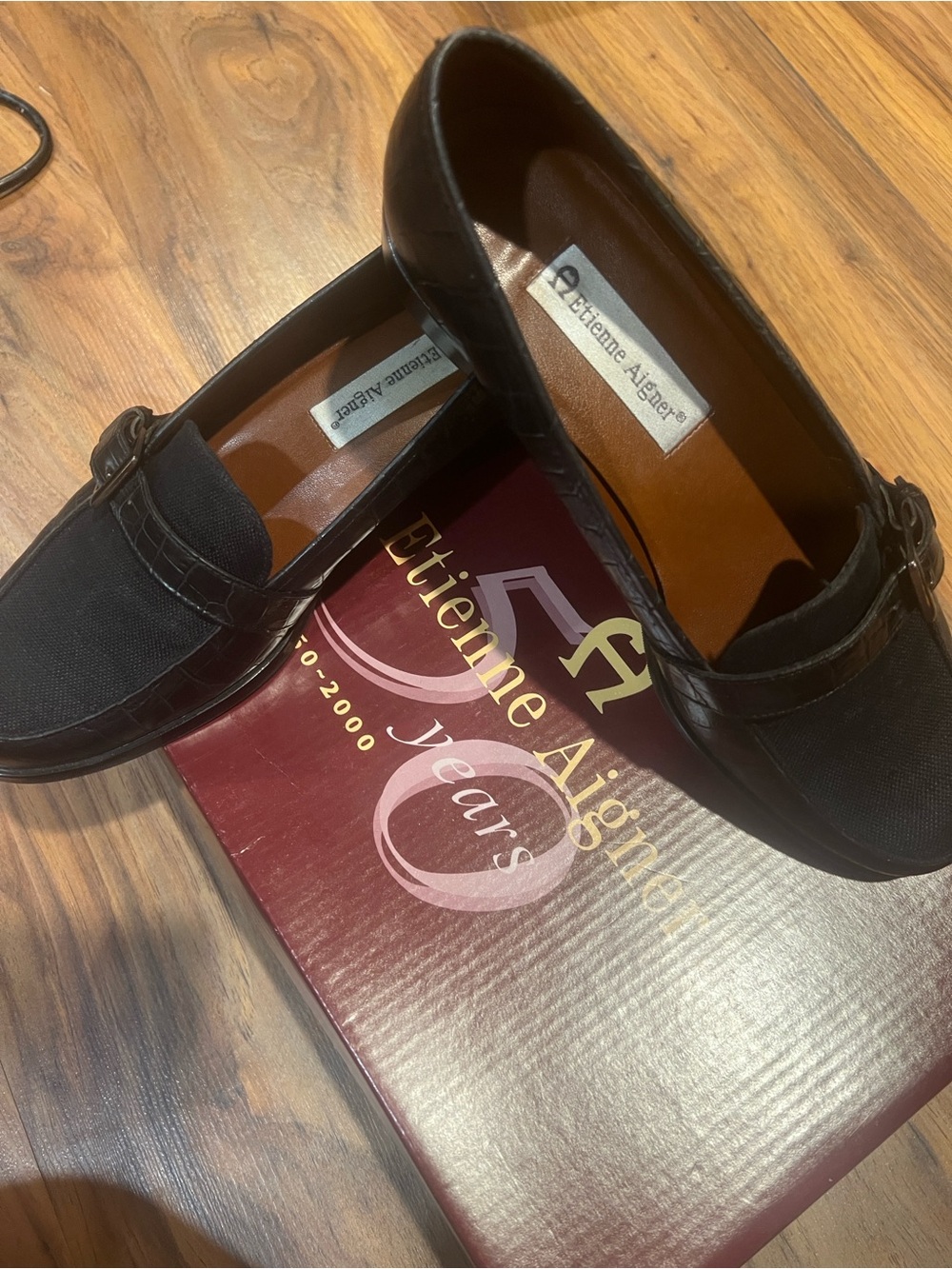 Etienne Aigner Women’s  Black Slip-On Loafers with Buckle Accent LIKE NEW in Box